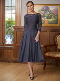 Dania A-Line/Princess Chiffon Lace Scoop 3/4 Sleeves Tea-Length Mother of the Bride Dresses STKP0020347