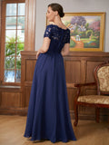 Nina A-Line/Princess Chiffon Lace V-neck Short Sleeves Floor-Length Mother of the Bride Dresses STKP0020311