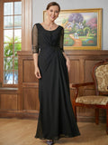 Kiley A-Line/Princess Chiffon Ruched Scoop 3/4 Sleeves Floor-Length Mother of the Bride Dresses STKP0020336