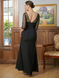 Kiley A-Line/Princess Chiffon Ruched Scoop 3/4 Sleeves Floor-Length Mother of the Bride Dresses STKP0020336