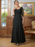 Kiley A-Line/Princess Chiffon Ruched Scoop 3/4 Sleeves Floor-Length Mother of the Bride Dresses STKP0020336