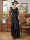 Kiley A-Line/Princess Chiffon Ruched Scoop 3/4 Sleeves Floor-Length Mother of the Bride Dresses STKP0020336