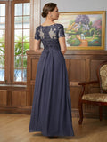 Autumn A-Line/Princess Chiffon Applique V-neck Short Sleeves Floor-Length Mother of the Bride Dresses STKP0020337