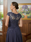 Prudence A-Line/Princess Chiffon Applique Scoop Short Sleeves Asymmetrical Mother of the Bride Dresses STKP0020307