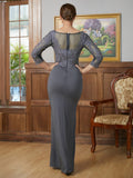 Logan Sheath/Column Jersey Lace V-neck 3/4 Sleeves Floor-Length Mother of the Bride Dresses STKP0020332