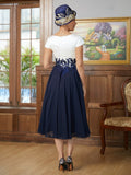 Karissa A-Line/Princess Chiffon Applique V-neck Short Sleeves Tea-Length Mother of the Bride Dresses STKP0020349