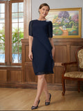 Valentina Sheath/Column Chiffon Beading Scoop 1/2 Sleeves Knee-Length Mother of the Bride Dresses STKP0020351