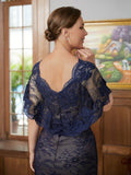 Kristin Sheath/Column Silk like Satin Lace V-neck Short Sleeves Floor-Length Mother of the Bride Dresses STKP0020338