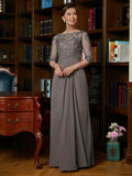 Anastasia A-Line/Princess Chiffon Applique Scoop 3/4 Sleeves Floor-Length Mother of the Bride Dresses STKP0020303