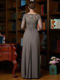 Anastasia A-Line/Princess Chiffon Applique Scoop 3/4 Sleeves Floor-Length Mother of the Bride Dresses STKP0020303