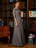 Anastasia A-Line/Princess Chiffon Applique Scoop 3/4 Sleeves Floor-Length Mother of the Bride Dresses STKP0020303