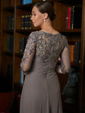 Anastasia A-Line/Princess Chiffon Applique Scoop 3/4 Sleeves Floor-Length Mother of the Bride Dresses STKP0020303