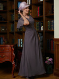 Louisa A-Line/Princess Chiffon Ruched V-neck Short Sleeves Floor-Length Mother of the Bride Dresses STKP0020304