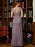 Jaylyn Sheath/Column Chiffon Lace V-neck Short Sleeves Floor-Length Mother of the Bride Dresses STKP0020339