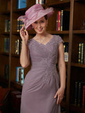 Jaylyn Sheath/Column Chiffon Lace V-neck Short Sleeves Floor-Length Mother of the Bride Dresses STKP0020339