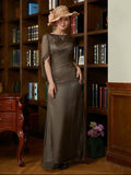 Vivienne Sheath/Column 30D Chiffon Ruched Scoop Short Sleeves Floor-Length Mother of the Bride Dresses STKP0020340