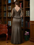 Vivienne Sheath/Column 30D Chiffon Ruched Scoop Short Sleeves Floor-Length Mother of the Bride Dresses STKP0020340