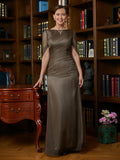 Vivienne Sheath/Column 30D Chiffon Ruched Scoop Short Sleeves Floor-Length Mother of the Bride Dresses STKP0020340