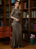 Vivienne Sheath/Column 30D Chiffon Ruched Scoop Short Sleeves Floor-Length Mother of the Bride Dresses STKP0020340