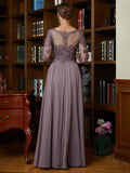 Talia A-Line/Princess Chiffon Lace Scoop 3/4 Sleeves Floor-Length Mother of the Bride Dresses STKP0020301