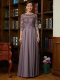 Talia A-Line/Princess Chiffon Lace Scoop 3/4 Sleeves Floor-Length Mother of the Bride Dresses STKP0020301