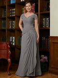 Pam A-Line/Princess Chiffon Applique Sweetheart Short Sleeves Floor-Length Mother of the Bride Dresses STKP0020328