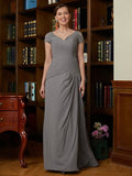 Pam A-Line/Princess Chiffon Applique Sweetheart Short Sleeves Floor-Length Mother of the Bride Dresses STKP0020328