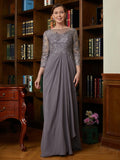 Millicent A-Line/Princess Chiffon Lace Scoop 3/4 Sleeves Floor-Length Mother of the Bride Dresses STKP0020341