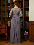 Millicent A-Line/Princess Chiffon Lace Scoop 3/4 Sleeves Floor-Length Mother of the Bride Dresses STKP0020341