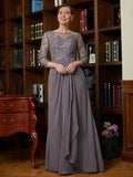 Millicent A-Line/Princess Chiffon Lace Scoop 3/4 Sleeves Floor-Length Mother of the Bride Dresses STKP0020341