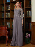 Millicent A-Line/Princess Chiffon Lace Scoop 3/4 Sleeves Floor-Length Mother of the Bride Dresses STKP0020341