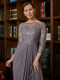 Millicent A-Line/Princess Chiffon Lace Scoop 3/4 Sleeves Floor-Length Mother of the Bride Dresses STKP0020341