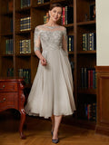 Maleah A-Line/Princess Chiffon Lace Scoop 3/4 Sleeves Tea-Length Mother of the Bride Dresses STKP0020300