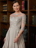 Maleah A-Line/Princess Chiffon Lace Scoop 3/4 Sleeves Tea-Length Mother of the Bride Dresses STKP0020300