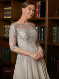 Maleah A-Line/Princess Chiffon Lace Scoop 3/4 Sleeves Tea-Length Mother of the Bride Dresses STKP0020300