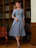 Madge A-Line/Princess Chiffon Lace Scoop 1/2 Sleeves Tea-Length Mother of the Bride Dresses STKP0020356