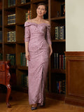 Mariana Sheath/Column Satin Lace Off-the-Shoulder 3/4 Sleeves Floor-Length Mother of the Bride Dresses STKP0020343