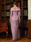 Mariana Sheath/Column Satin Lace Off-the-Shoulder 3/4 Sleeves Floor-Length Mother of the Bride Dresses STKP0020343