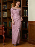 Mariana Sheath/Column Satin Lace Off-the-Shoulder 3/4 Sleeves Floor-Length Mother of the Bride Dresses STKP0020343