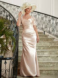 Jamya Sheath/Column Satin Lace Sweetheart Short Sleeves Floor-Length Mother of the Bride Dresses STKP0020314