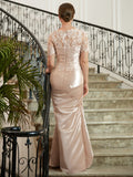 Jamya Sheath/Column Satin Lace Sweetheart Short Sleeves Floor-Length Mother of the Bride Dresses STKP0020314