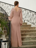 Kennedi A-Line/Princess Chiffon Applique V-neck Long Sleeves Floor-Length Mother of the Bride Dresses STKP0020313