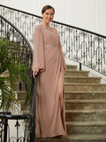 Kennedi A-Line/Princess Chiffon Applique V-neck Long Sleeves Floor-Length Mother of the Bride Dresses STKP0020313