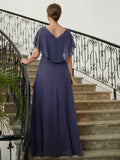 Hazel A-Line/Princess Chiffon Beading V-neck Short Sleeves Asymmetrical Mother of the Bride Dresses STKP0020312