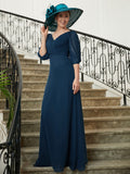 Isla A-Line/Princess Chiffon Ruched V-neck 1/2 Sleeves Floor-Length Mother of the Bride Dresses STKP0020344