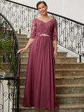 Payten A-Line/Princess Chiffon Lace V-neck 3/4 Sleeves Floor-Length Mother of the Bride Dresses STKP0020306