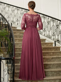 Payten A-Line/Princess Chiffon Lace V-neck 3/4 Sleeves Floor-Length Mother of the Bride Dresses STKP0020306