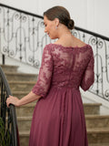 Payten A-Line/Princess Chiffon Lace V-neck 3/4 Sleeves Floor-Length Mother of the Bride Dresses STKP0020306