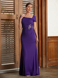 Sloane Sheath/Column Jersey Beading Square Short Sleeves Floor-Length Mother of the Bride Dresses STKP0020333