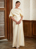 Savannah Sheath/Column Charmeuse Ruched Off-the-Shoulder Short Sleeves Floor-Length Mother of the Bride Dresses STKP0020309